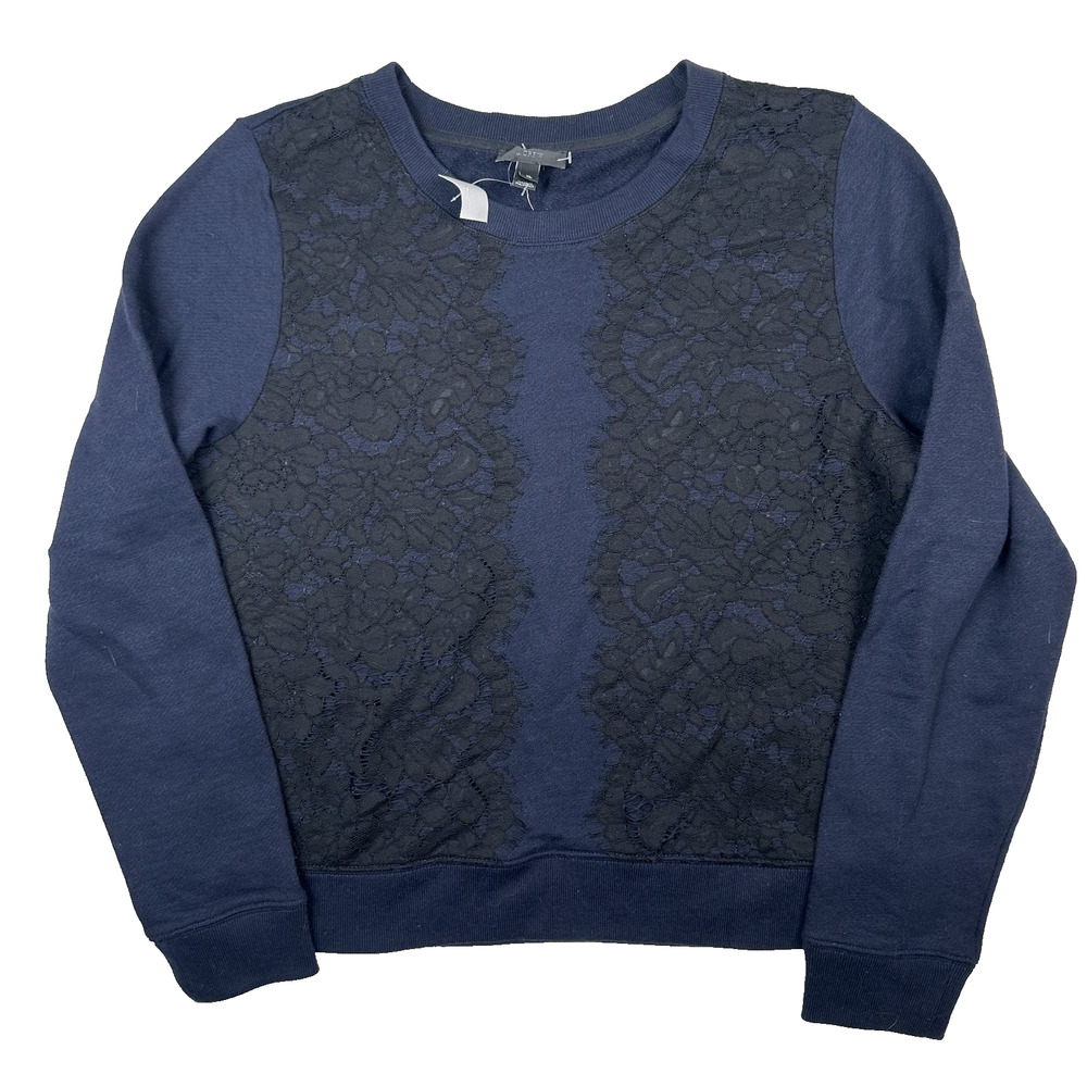 NWT J Crew Women's Navy Blue Crewneck Crewneck Sweatshirt Size XL Black Lace